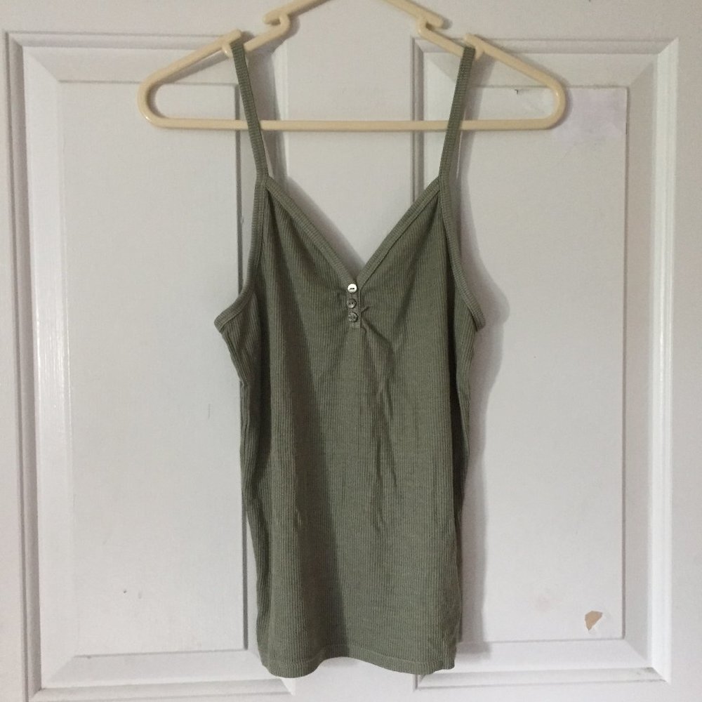 SOLD Light Green Ribbed Henley Tank